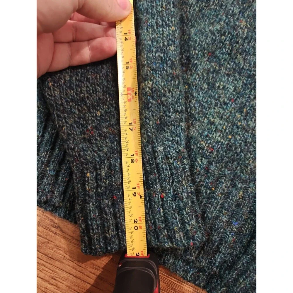 VTG 90s Lands End Speckled Green Shetland Wool Sweater Made In Hong Kong Large
